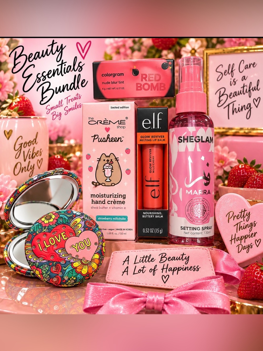 5 piece glam Pink Marra Setting Spray & Beauty Essentials Bundle